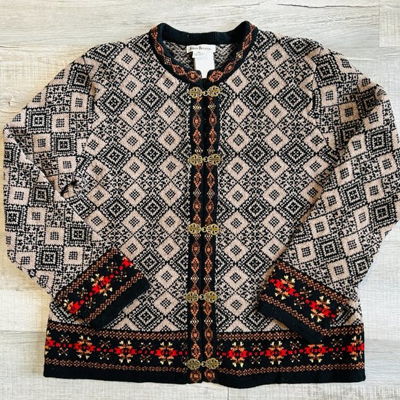 Susan Bristol 100% Wool Nordic Fair Isle Cardigan Sweater (size XL) - Picture 2 of 10